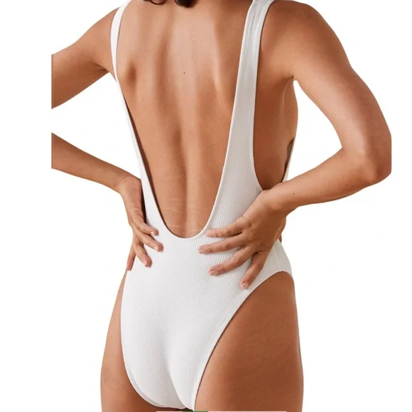 Aerie Shiny Rib Birthday Scoop Cheekiest One Piece Swimsuit NWT Beach Satiny - Picture 2 of 10